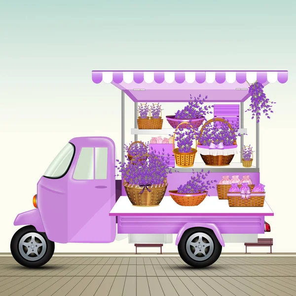 Illustration Eines Straßenpickups Der Lavendel Verkauft — Stockfoto