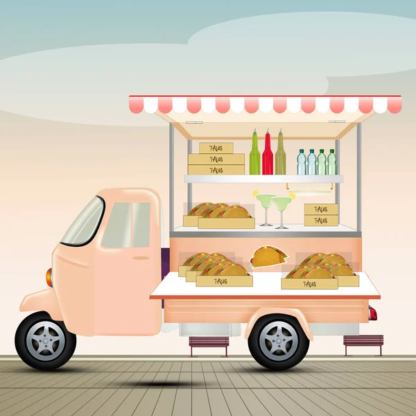 Illustration Gatan Pickup Lastbil Som Säljer Tacos — Stockfoto