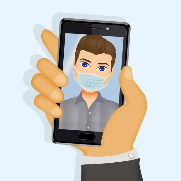 Illustration Selfie Man Surgical Mask — Stok fotoğraf