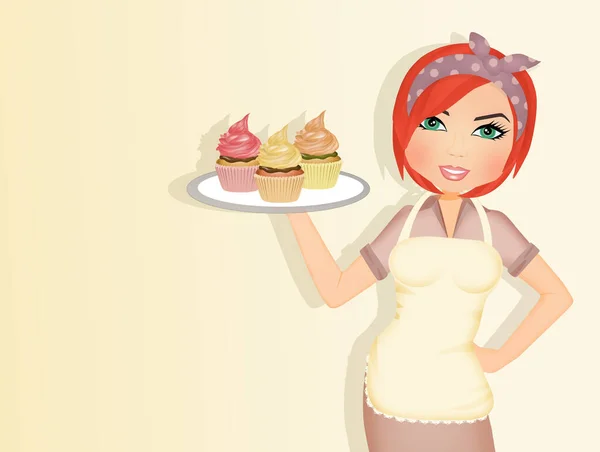 Illustration Girl Cuisine Cupcakes — Stock Photo, Image