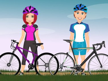 Erkek ve kadın bisikletçilerin illüstrasyonu