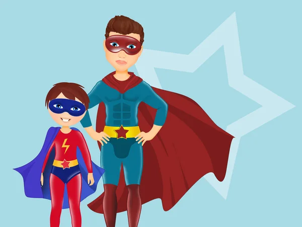 Babalar Günü Için Süper Kahraman Kostümlü Baba — Stok fotoğraf