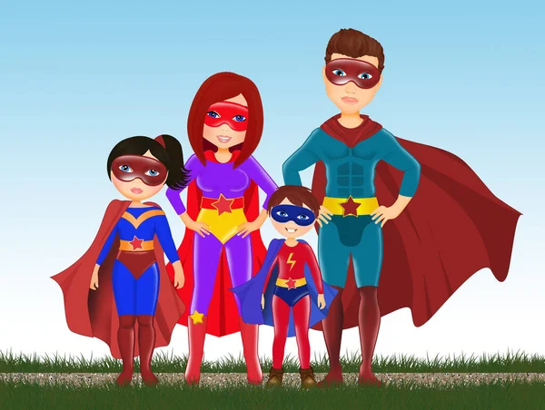 Cute Ilustracja Rodziny Superbohaterów — Zdjęcie stockowe