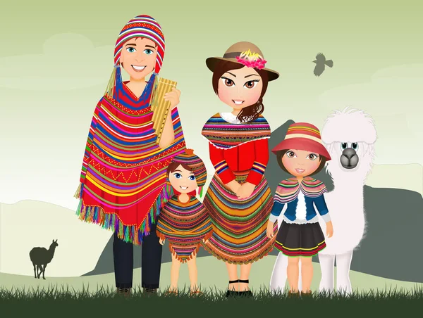 Illustration Der Glücklichen Peruanischen Familie — Stockfoto