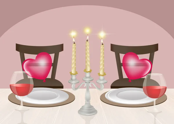 Ilustracja Romantycznej Kolacji Przy Świecach Walentynki — Zdjęcie stockowe