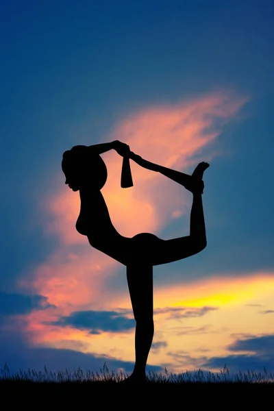 Ilustración Chica Haciendo Silueta Pose Yoga Atardecer —  Fotos de Stock