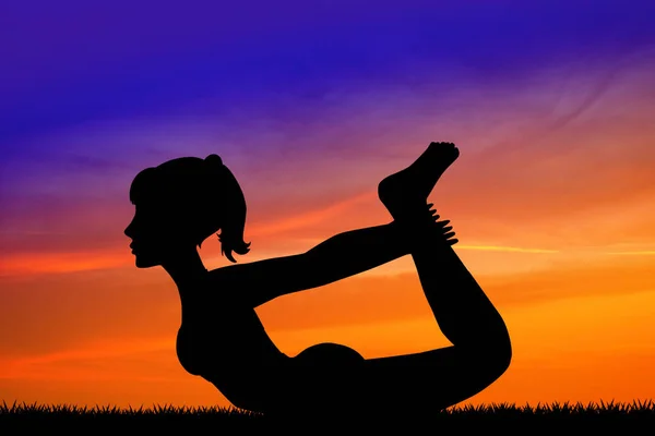 Ilustración Chica Haciendo Silueta Pose Yoga Atardecer —  Fotos de Stock