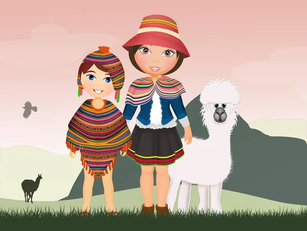 Illustration Peruvian Children — Stock Photo, Image