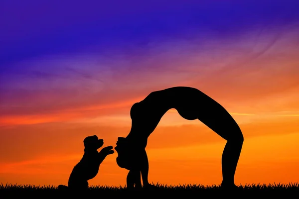 Ilustración Chica Haciendo Silueta Pose Yoga Atardecer —  Fotos de Stock