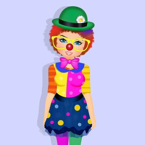 Illustration Kvinna Med Clowndräkt — Stockfoto