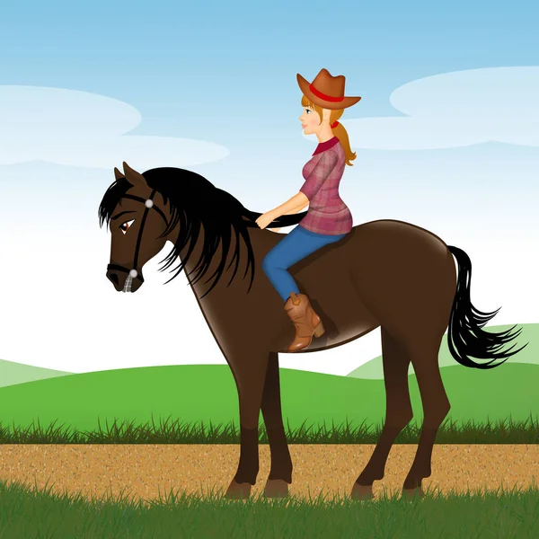Ilustração Pequena Mulher Cavalo — Fotografia de Stock