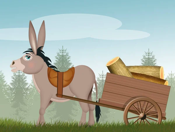 Illustration Des Esels Beim Holzziehen — Stockfoto