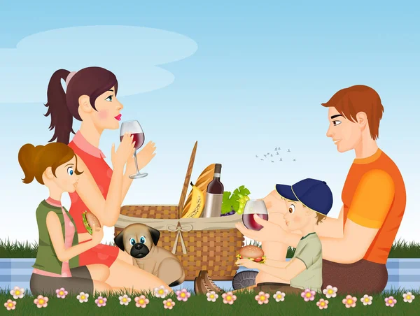 家庭在草地上野餐的例证 — 图库照片