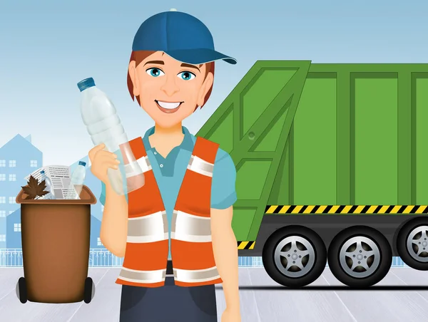 illustration of man and garbage truck