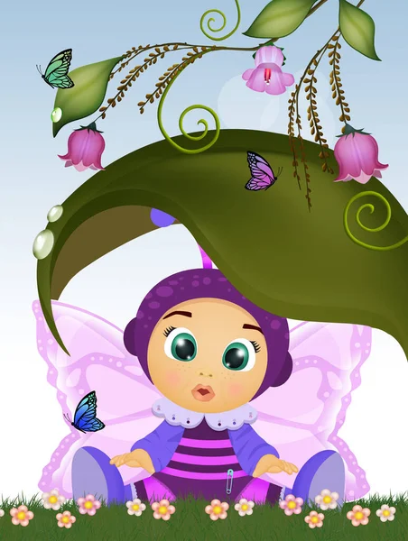 Illustrazione Bambino Con Costume Farfalla — Foto Stock