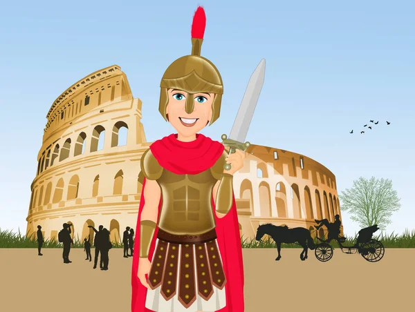 Illustration Man Roman Costume Front Colosseum — Stock Photo, Image