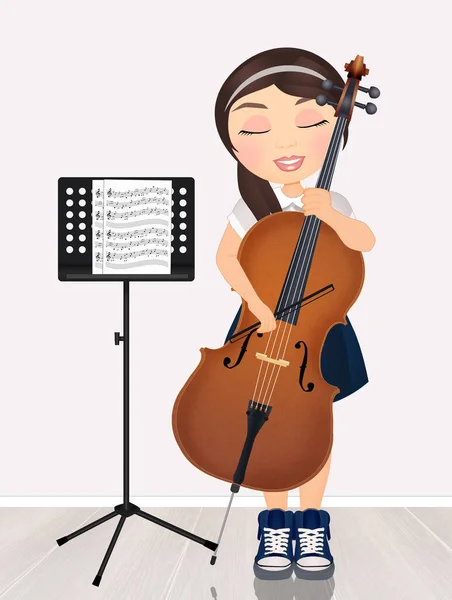 Ilustração Menina Tocando Violoncelo — Fotografia de Stock