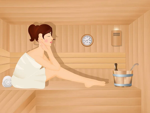 Illustration Einer Frau Die Sich Der Sauna Entspannt — Stockfoto