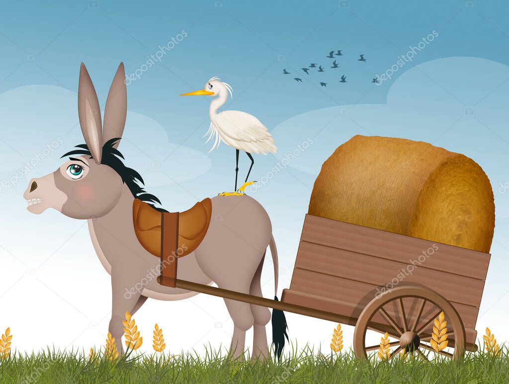 illustration of donkey pulling the cart