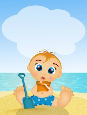 Çocuk kumsalda oynuyor.