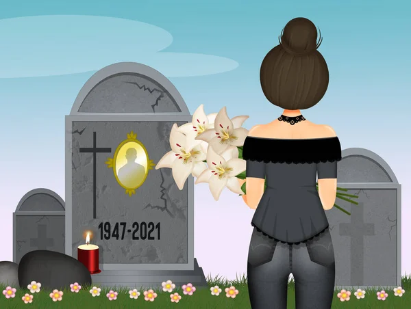 Woman Lilies Funeral — Stock Photo, Image