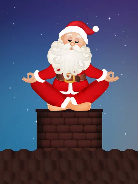 Babbo Natale Che Yoga Sul Camino — Foto Stock