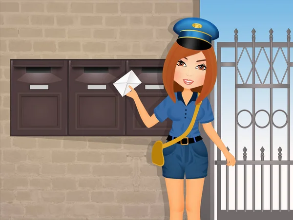 Illustration Woman Delivering Mail — Stock Photo, Image