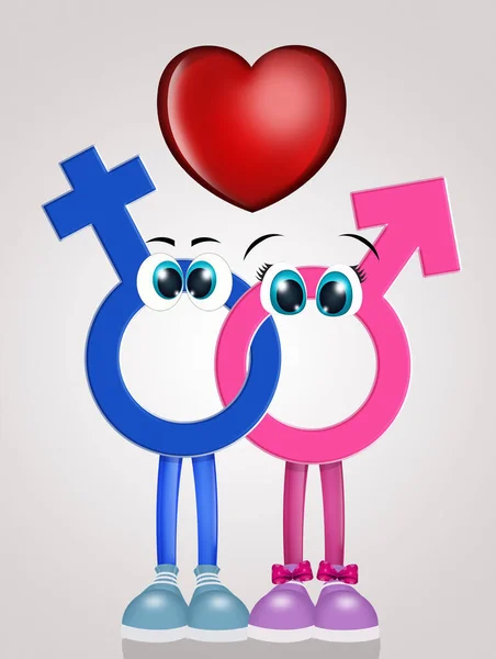 Ilustración Divertida Símbolos Masculinos Femeninos — Foto de Stock