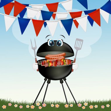 4 Temmuz barbekü partisinin illüstrasyonu