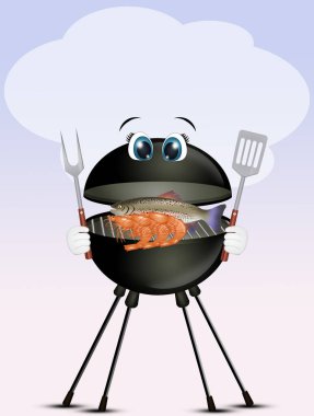 Komik yüzlü barbekü çizimi