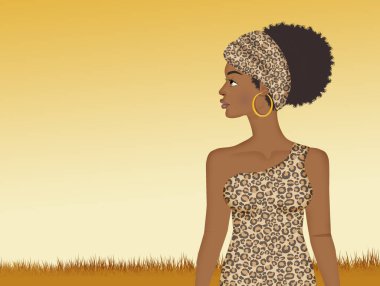 Leopar desenli elbisesi olan Afrikalı kadın.