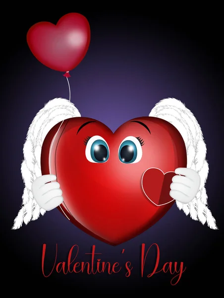 Valentine Card Heart Wings Halo — Stock Photo, Image
