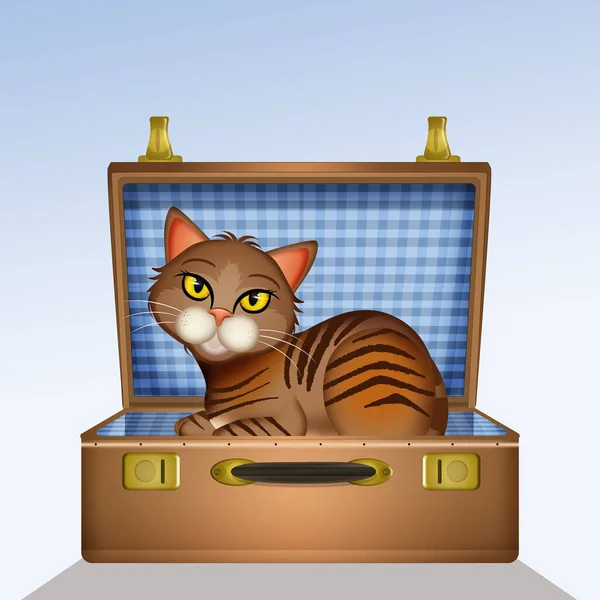 スーツケースの猫のイラスト — ストック写真