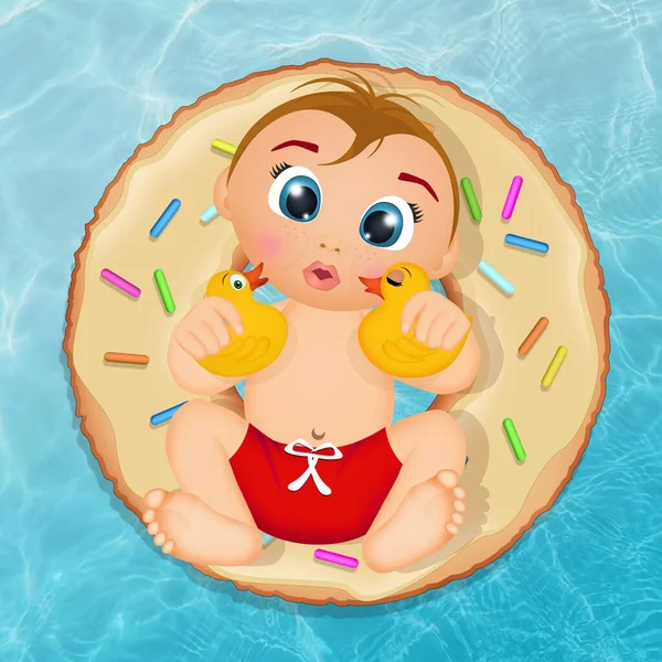 Illustration Baby Lying Donut Mat Summer — Stock Photo, Image