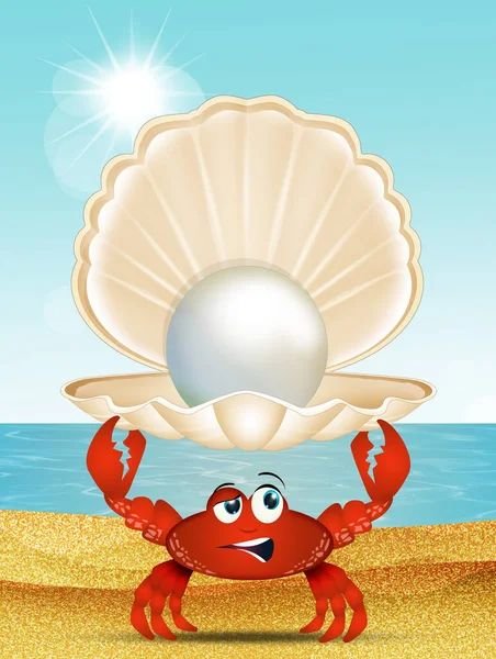 Illustration Crab Pearl Shell — Stock Photo, Image