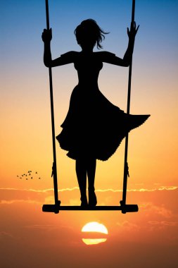 gün batımında salıncak üzerinde kız