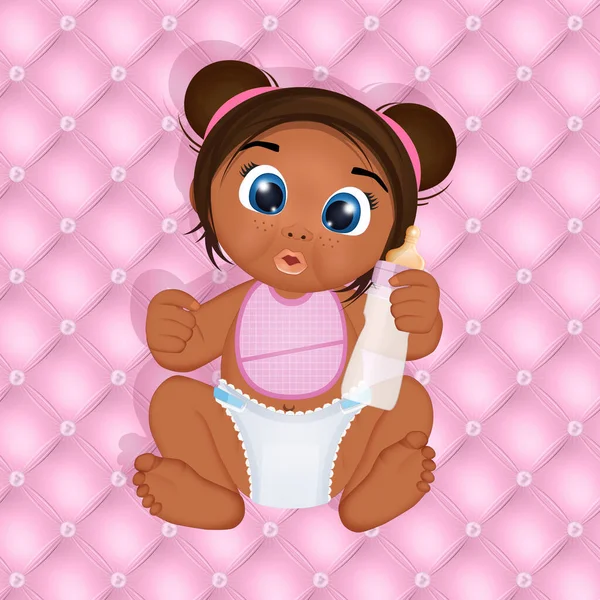 Illustration Baby Girl Black Bib — Stock Photo, Image