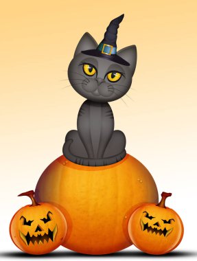 Cadılar Bayramı 'nda bal kabağında kedi resmi