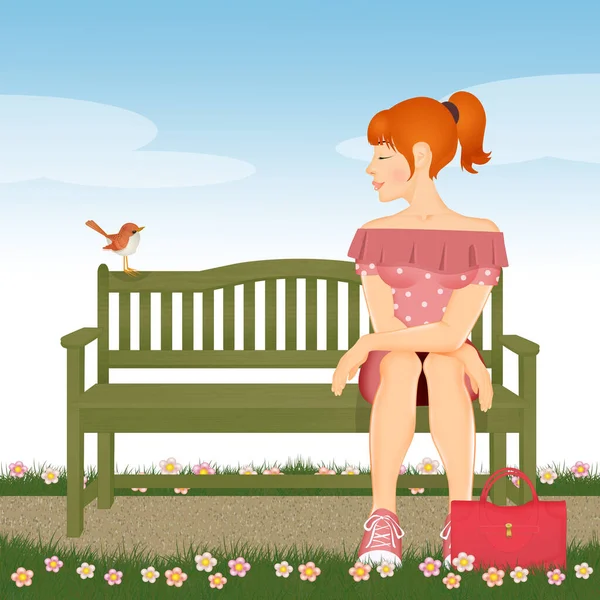 Illustration Woman Sitting Bench — Stock Photo, Image