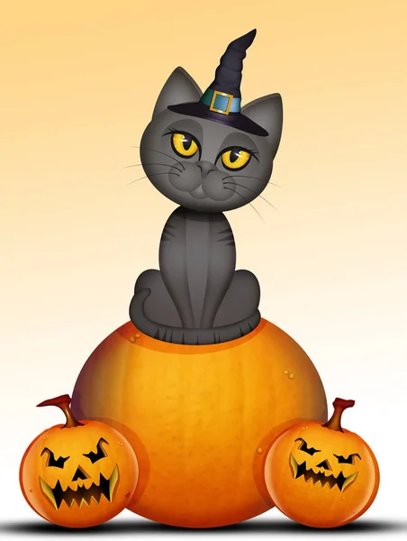 Ilustrace Kočky Dýni Halloween — Stock fotografie
