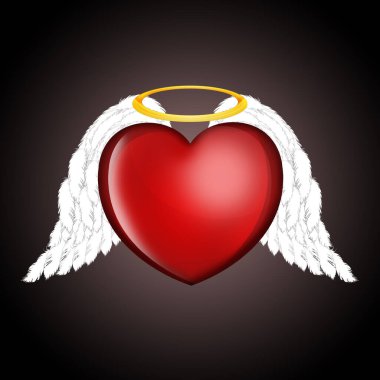 Kanatları ve halesi olan kalbin çizimi