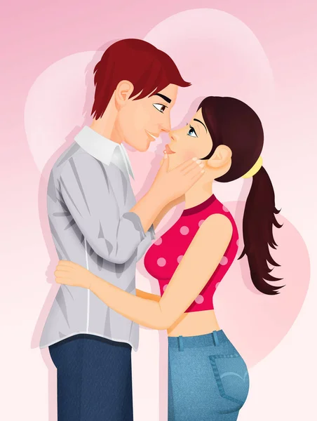 男の子と女の子のキスのイラスト — ストック写真