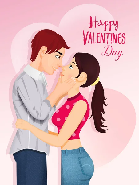 Illustration Boy Girl Kissing Valentines Day — Stockfoto