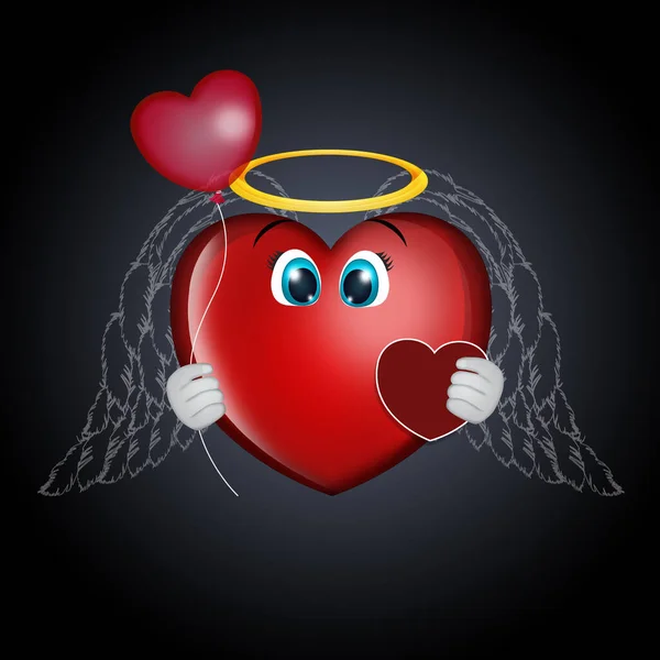 Ilustracja Serca Śmieszną Twarzą Skrzydłami Aureolą — Zdjęcie stockowe