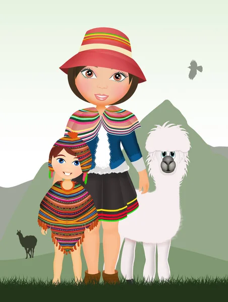 Ilustração Crianças Peruanas — Fotografia de Stock