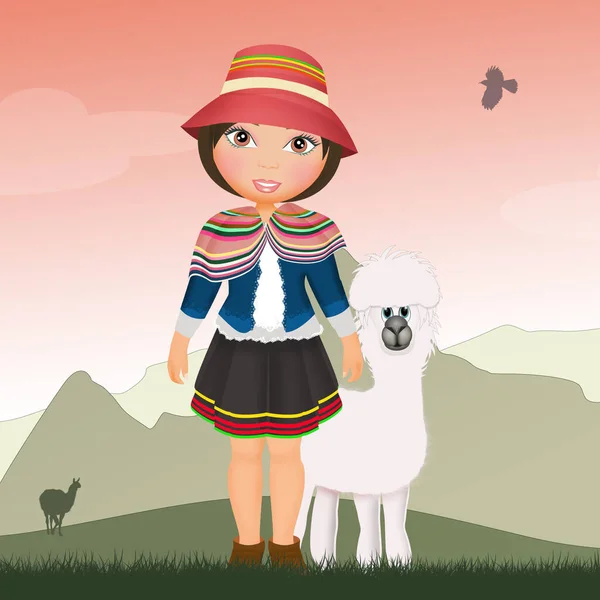 Illustrazione Bambino Peruviano Alpaca — Foto Stock