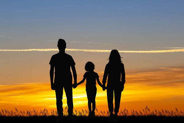 Illustratie Van Vreugdevolle Familie Met Mam Pap Bij Zonsondergang — Stockfoto