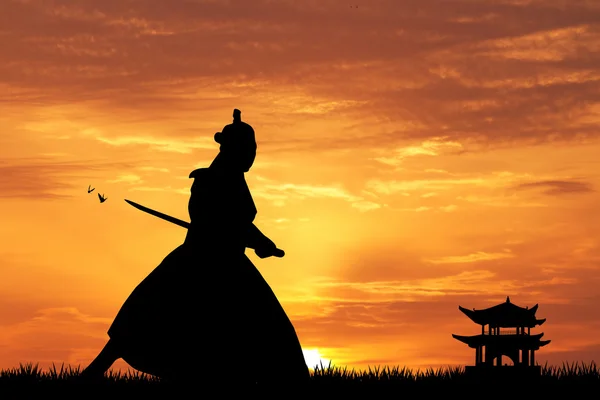 Samurai ninja ao pôr do sol — Fotografia de Stock