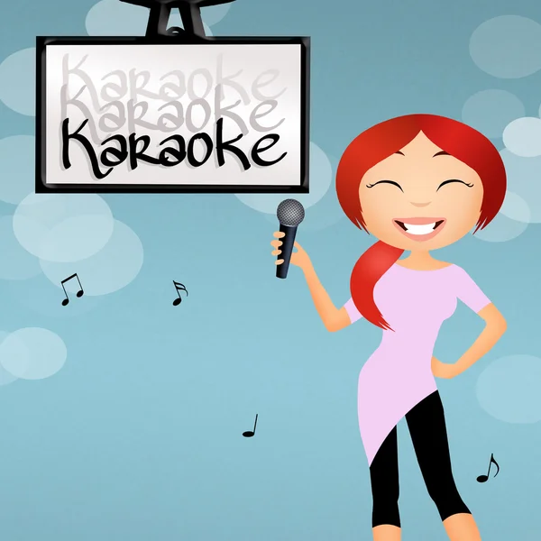 Frau singt Karaoke — Stockfoto