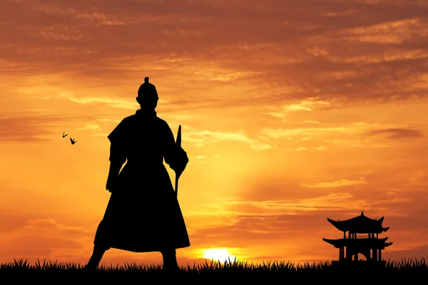 Ninja samouraï au coucher du soleil — Photo